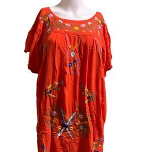 Back From Bali Women’s Size M/L Floral Embroidered Short Dress Red Short Sleeve